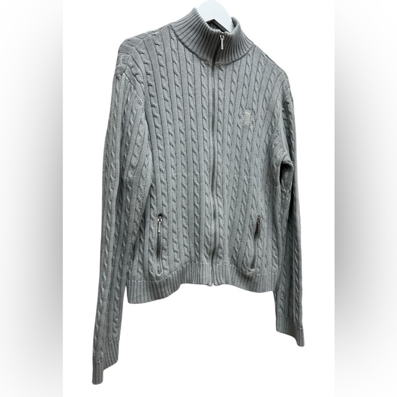 Lauren Ralph Lauren Women’s Gray Cable Knit Cardigan Zip Up Sweater Long Sleeves - Picture 2 of 6